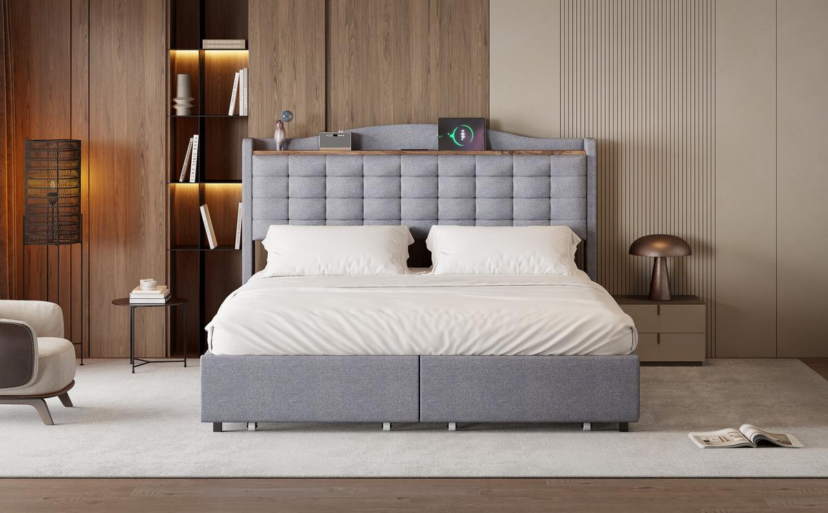 BETT grau 200/166/110 cm - Grau, Textil/Metall (160/200cm) - Urban Meuble