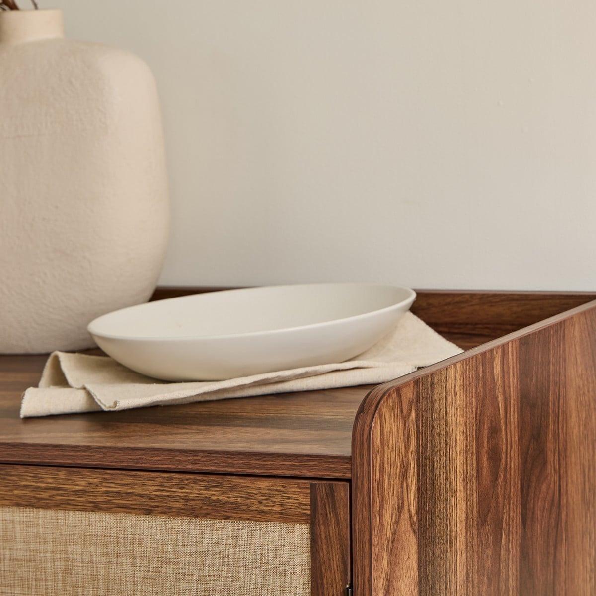 SIDEBOARD mit 3 Türen in Nussbaumdekor und Stofffronten 39,5/79/140 cm - Nussbaumfarben, Holzwerkstoff (39.5/79/46cm) - Calicosy