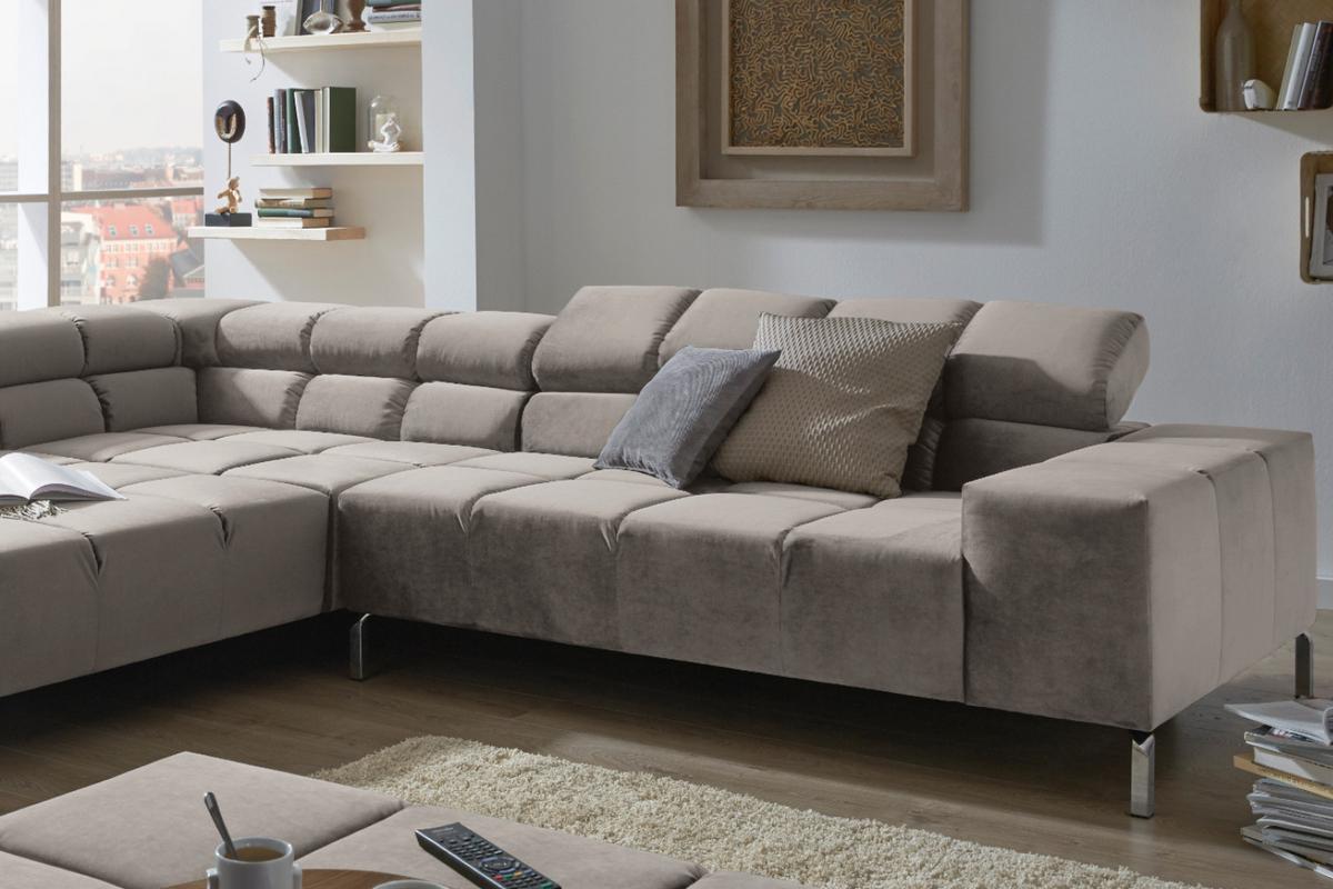 ECKSOFA NELSON Silber Velvet - Silberfarben, Textil (321/216cm) - KAWOLA