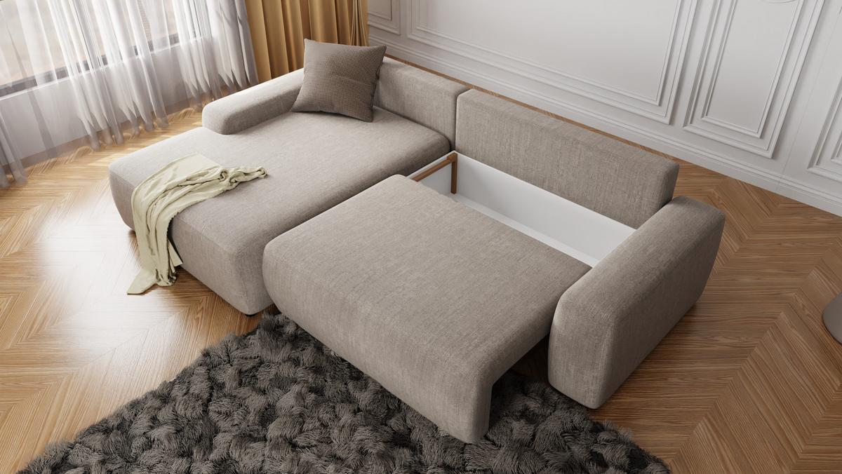 ECKSOFA Lopez Beige Samt-Stoff - Beige/Schwarz, Holz/Kunststoff (264/162cm) - S-Style Möbel