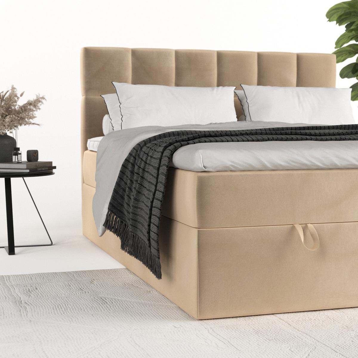 BOXBETT Savio 160/200 cm Beige im Kronos Stoff - Beige/Schwarz, Holz/Holzwerkstoff (160/200cm) - AltaBeds