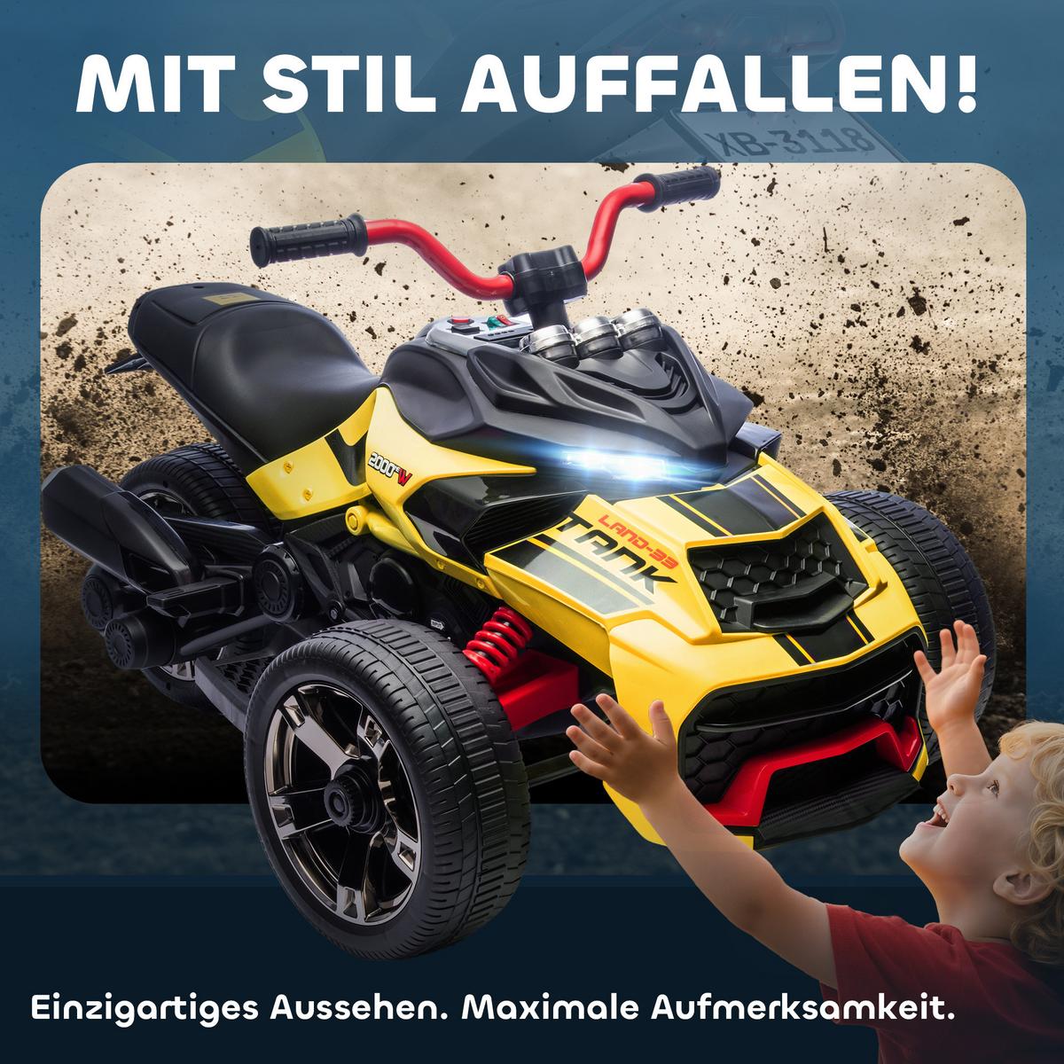 KINDER-ELEKTROQUAD 12V Kinderquad mit 3 Rädern, 2 Geschwindigkeiten, Gelb - Gelb, Kunststoff (113/74/63cm) - AIYAPLAY