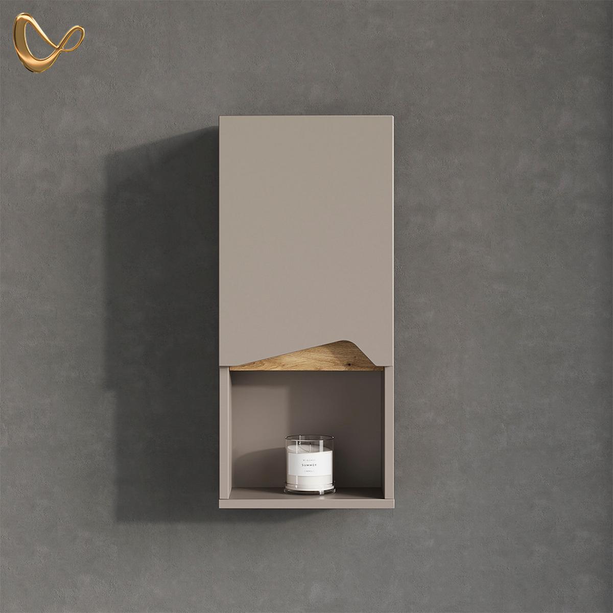 BADSCHRANK Timavo Greige 30 x 67 cm mit Tür und offenem Fach - Greige, Holzwerkstoff (30/67/17cm) - Livinity®