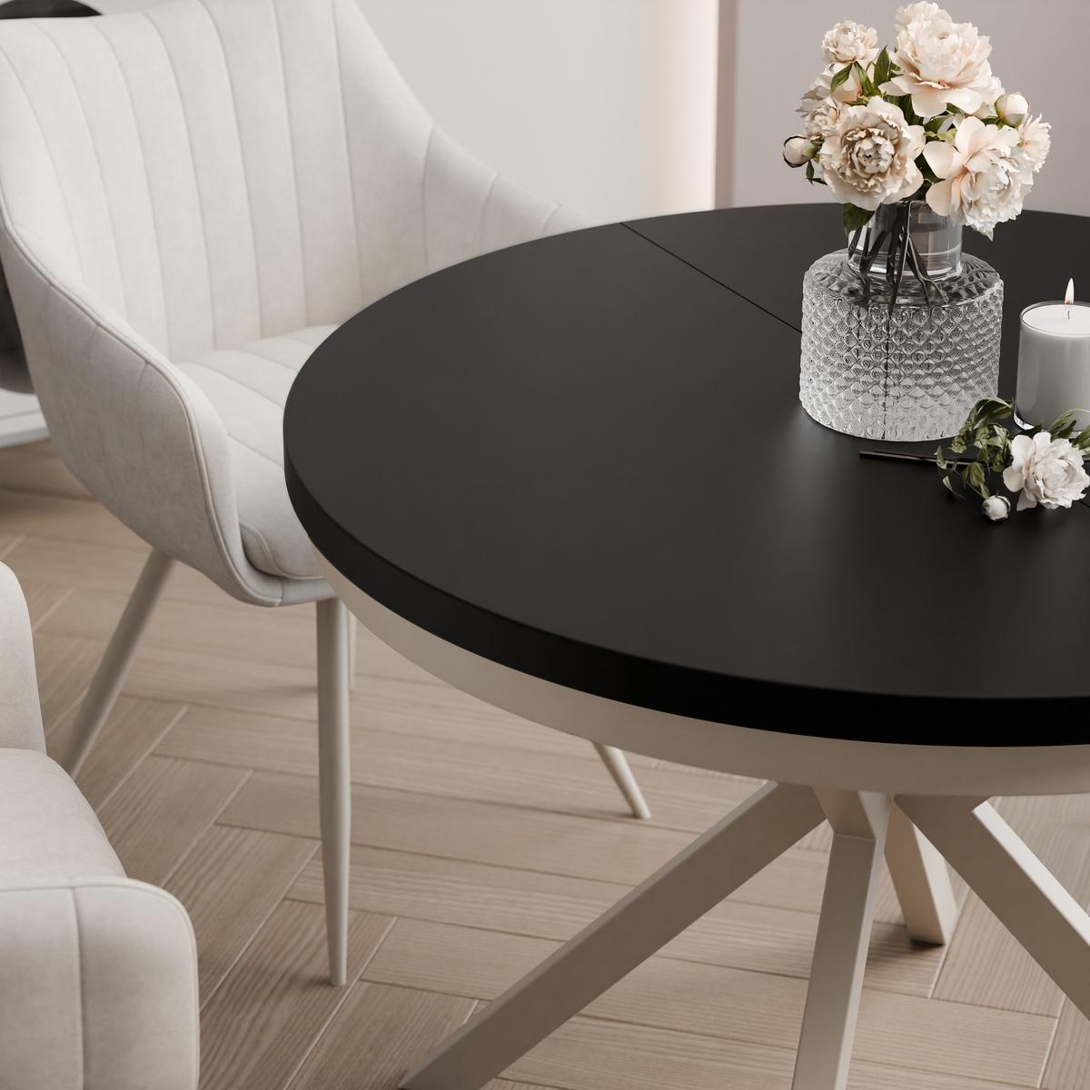 AUSZIEHTISCH MILTON 90-166/76 cm mit Metallgestell und Zarge, Kaschmir / Schwarz Molet - Kaschmir/Schwarz, Holzwerkstoff/Metall (90/90/76cm) - Idohome