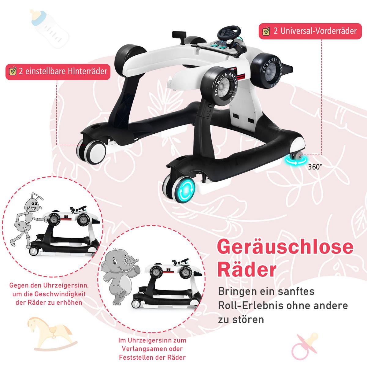 LAUFLERNWAGEN Klappbar Weiß - Weiß, Kunststoff (76/56/64cm) - COSTWAY
