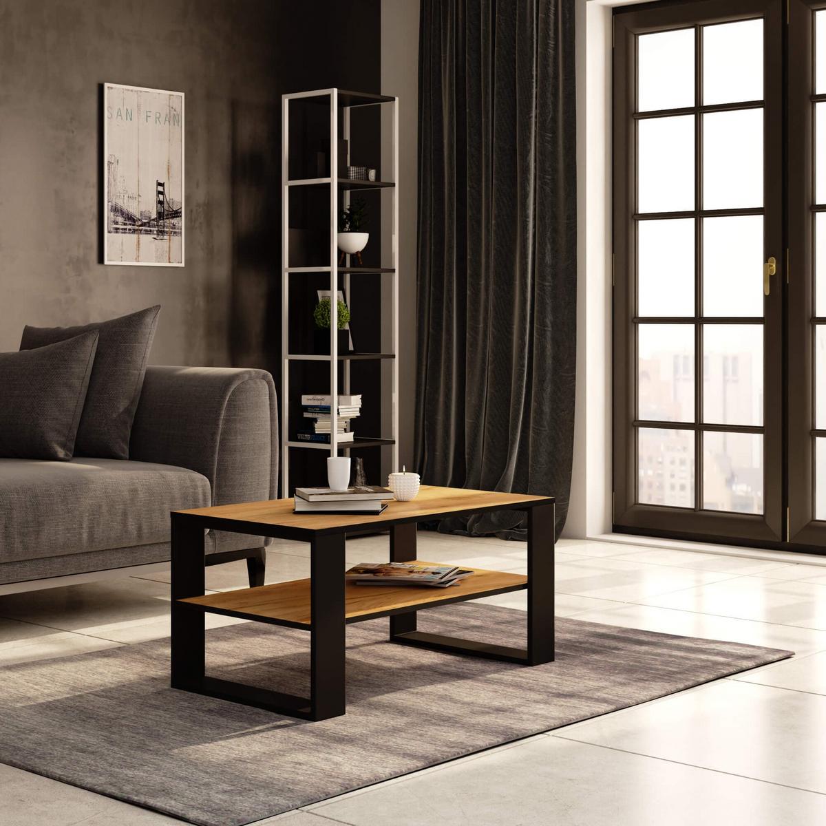 COUCHTISCH Eiche Craft, Schwarz 45/92/53 - Schwarz, Textil (53/92/45cm) - RAUMHIRSCH FURNITURE