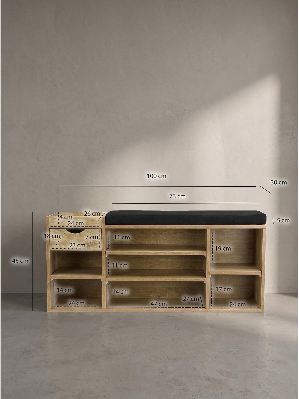 GARDEROBENBANK CARTAGENA, Stoff, Sonoma, 100 x 30 x 45 cm - Hellbraun/Schwarz, Holzwerkstoff/Textil (100/45/30cm) - KADIMA DESIGN