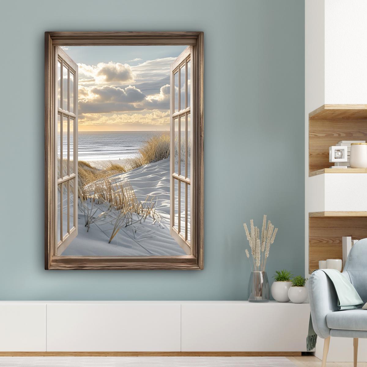 LEINWANDBILD Ausblick - Strand - Dünen - Meer - Natur Deko XXL 80x120 cm - Sandfarben, Textil (80/120cm) - MuchoWow