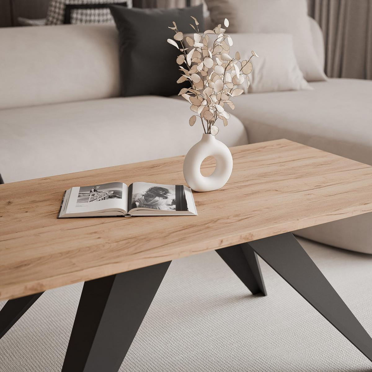 COUCHTISCH AIRA 120/60/48 cm Rechteckig, Schwarz/Craft-Eiche - Eichefarben/Schwarz, Metall (60/120/48cm) - Idohome