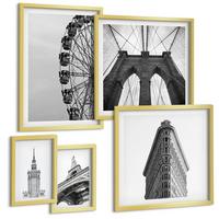 BILDER SET 5er Set - 50x50 cm & 20x30 cm & 40x60 cm Goldrahmen - Architektur Schwarz-Weiß-Minimalismus - Goldfarben, Kunststoff (40/60cm) - TULUP