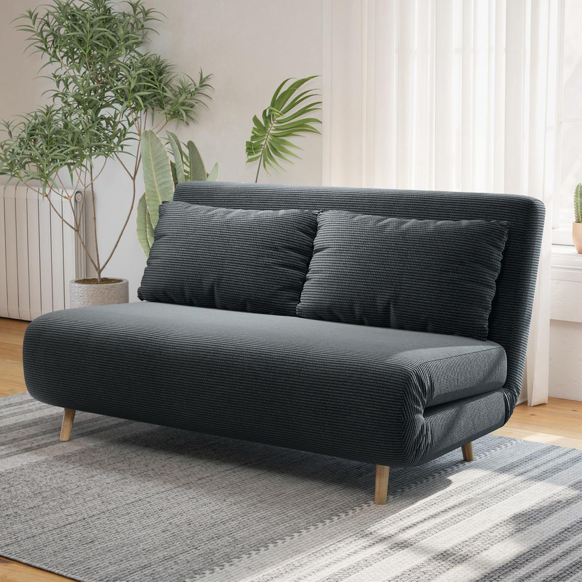 SCHLAFSOFA Polyester Buchenholz Dunkelgrau - Dunkelgrau/Buchefarben, Buchenholz/Textil (90/81/141cm) - HOMCOM