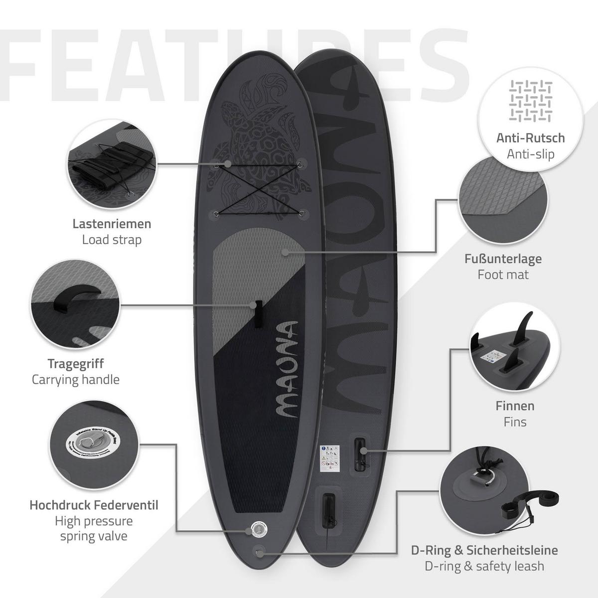 STAND UP PADDLE BOARD Maona Schwarz - Schwarz, Kunststoff (308/78/10cm) - ECD-Germany