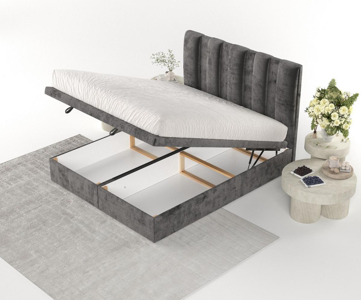 POLSTERBETT Orta mit Stauraum 120/200 cm Stahl im Lotta Stoff - Graphitfarben/Schwarz, Holz/Holzwerkstoff (120/200cm) - AltaBeds