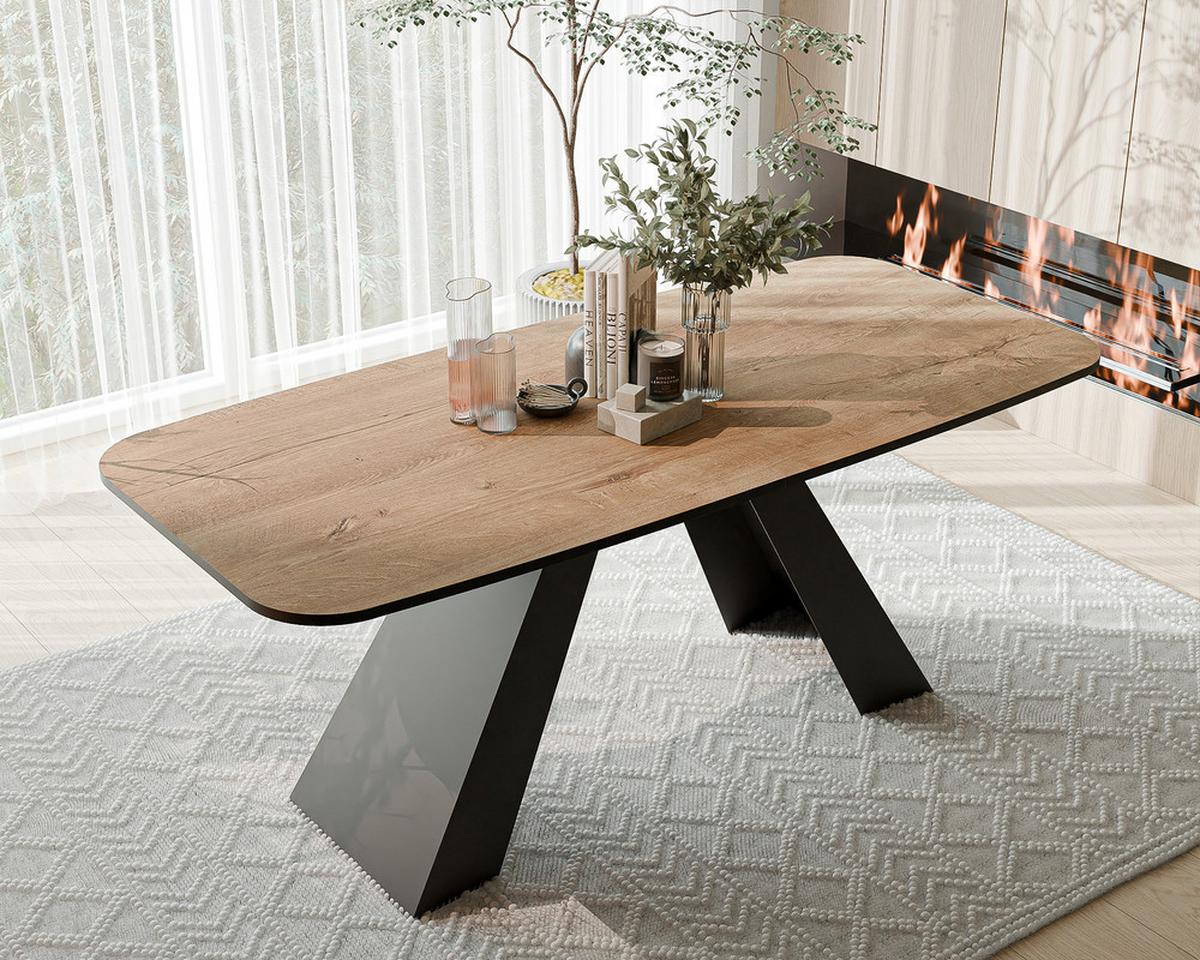 AUSZIEHTISCH ZENITH 180/90/76 cm mit Metallgestell, Schwarz / Lefkas-Eiche - Schwarz/Eiche San Remo, Holzwerkstoff/Metall (90/180/76cm) - Idohome