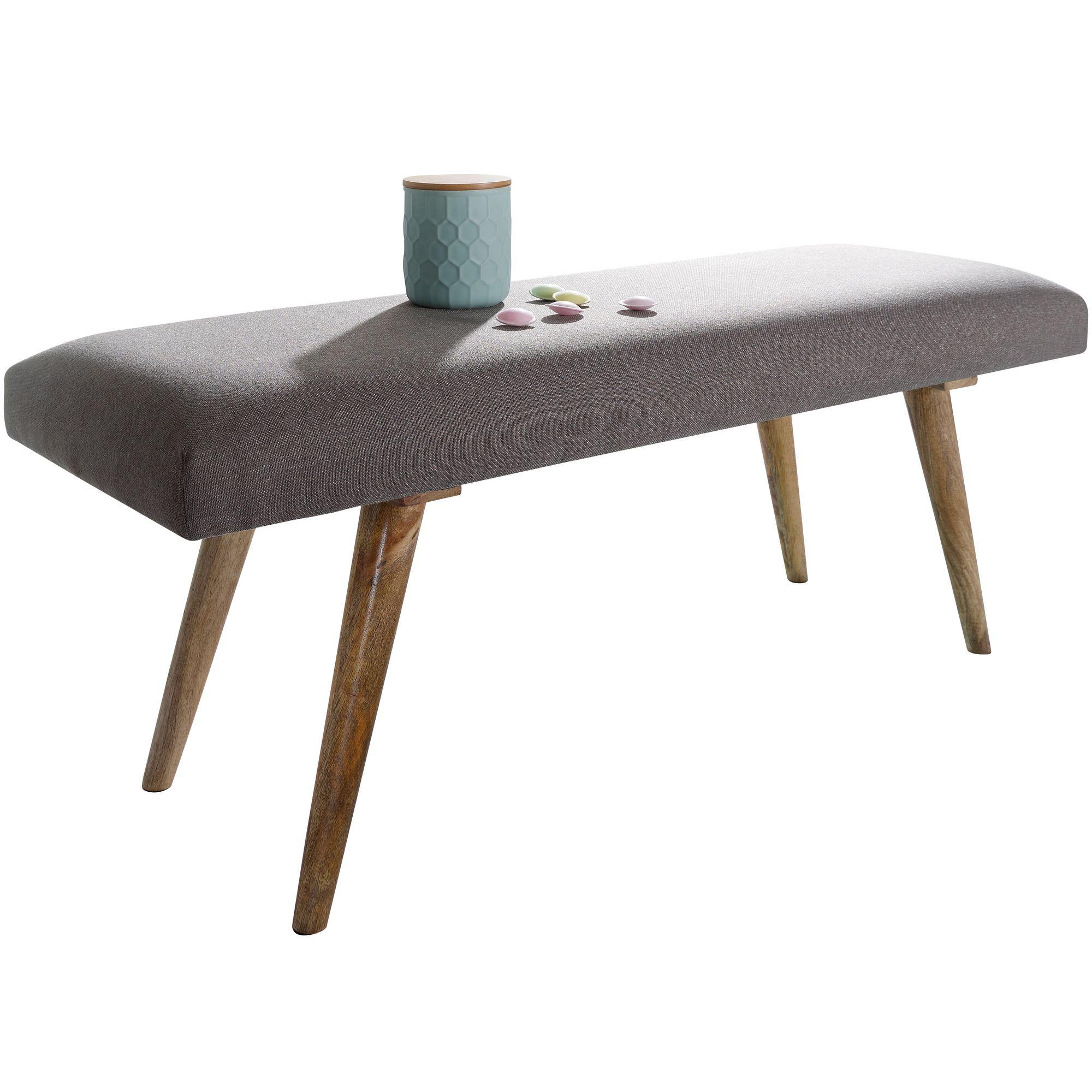 SITZBANK Stoff Massivholz Retro Stil gepolstert, Grau 38x117x51 cm - Braun/Grau, Holz/Textil (38/51/117cm) - KADIMA DESIGN