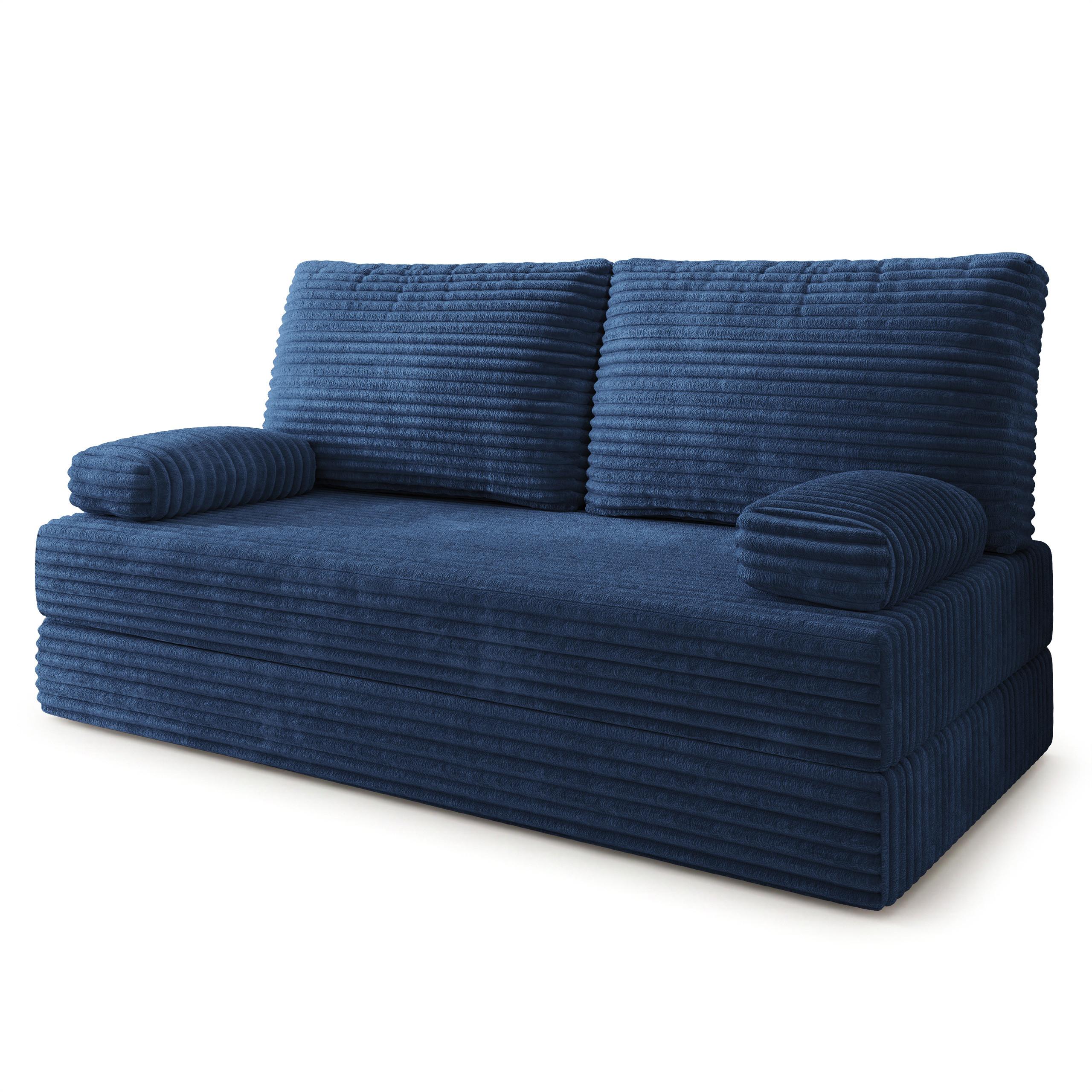 BETTSOFA SILAR aus Schaumstoff Kordstoff Blau Schlaffunktion - Blau, Textil (170/86/80cm) - MASSENO
