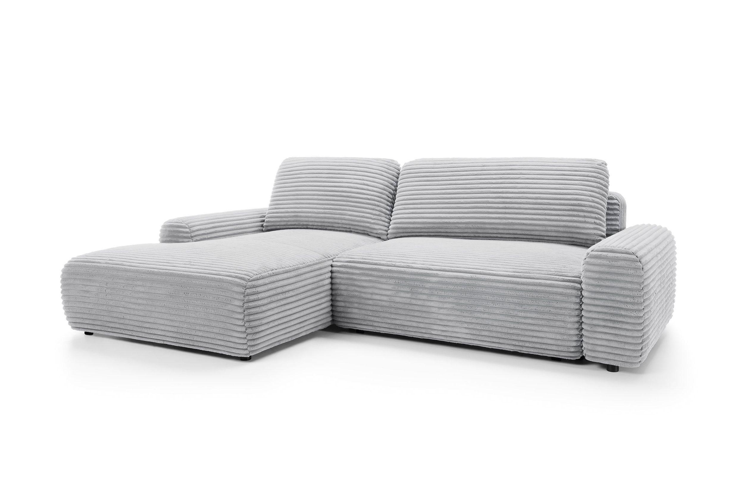 ECKSOFA OSSO Grau Velours-Stoff mit Schlaffunktion - Grau, Holz (264/162cm) - MASSENO