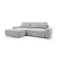 ECKSOFA OSSO Grau Velours-Stoff mit Schlaffunktion - Grau, Holz (264/162cm) - MASSENO