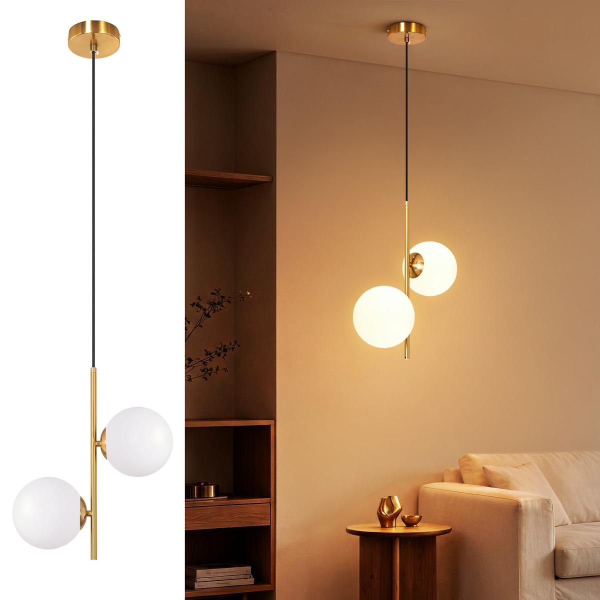 PENDELLEUCHTE Evvin 34.5/15/150 cm - Goldfarben/Weiß, Glas/Metall (34.5/15/150cm) - ZMH