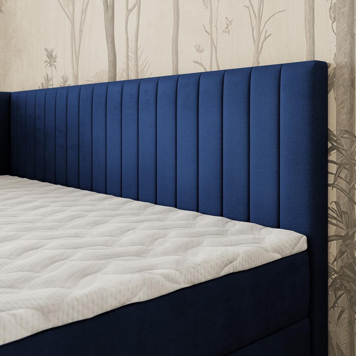 BOXBETT ARIS 100x200 cm mit Matratze und Topper, H2+H3 - Blau - Blau, Holz (100/200cm) - MASSENO