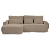 ECKSCHLAFSOFA Oliver im Bouclé-Gewebe, Hellbraun, links - Hellbraun/Schwarz, Textil (266/160cm) - Beautysofa