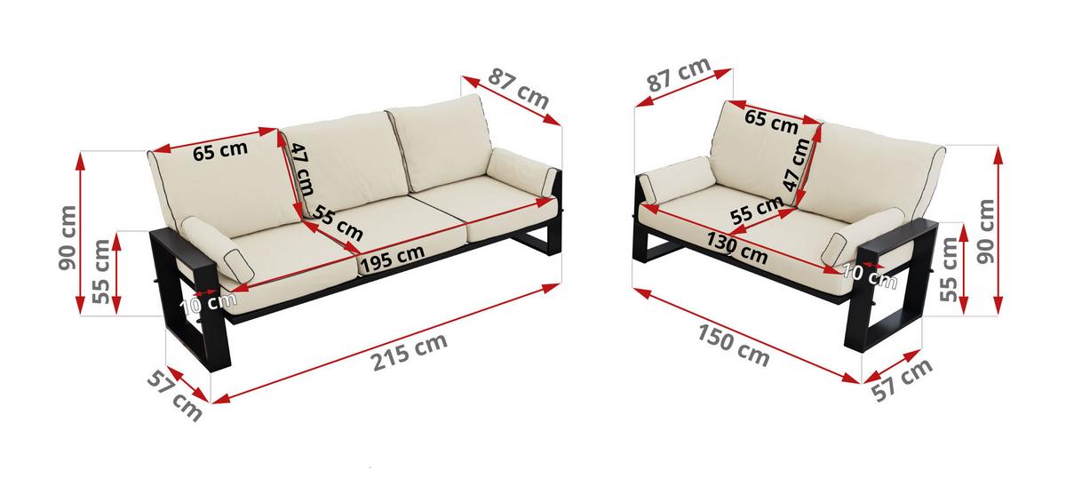 GARTENMÖBEL-SET ELBA: 1x Tisch, 2x Sofa - Beige - Beige, Textil - MKS
