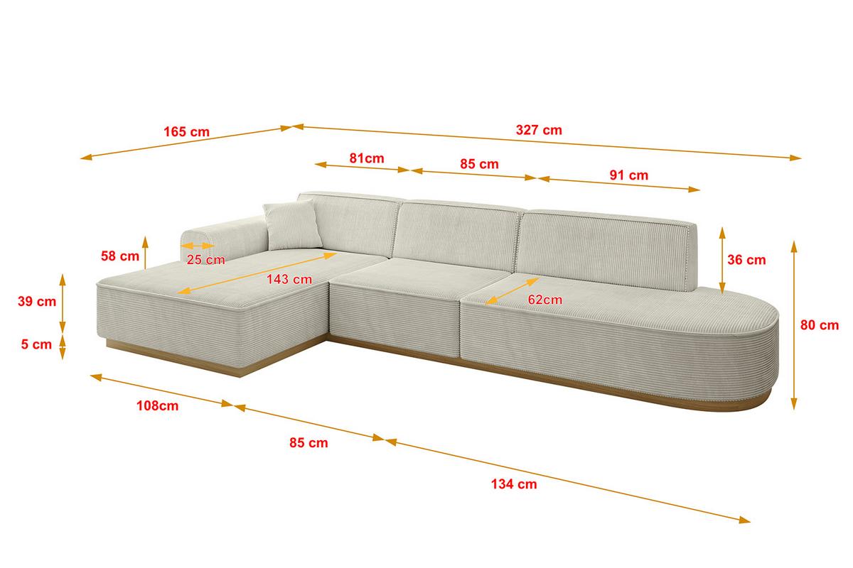 ECKSOFA Ottomane Links IREA-L2-v2 - 327x165x80 cm Creme - Ecru/Creme, Holzwerkstoff/Textil (327/165cm) - ALTDECOR