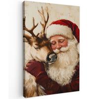 LEINWANDBILD Weihnachtsmann - Rentier - Weihnachten Wanddeko 40x60 cm - Rotbraun, Textil (40/60cm) - MuchoWow