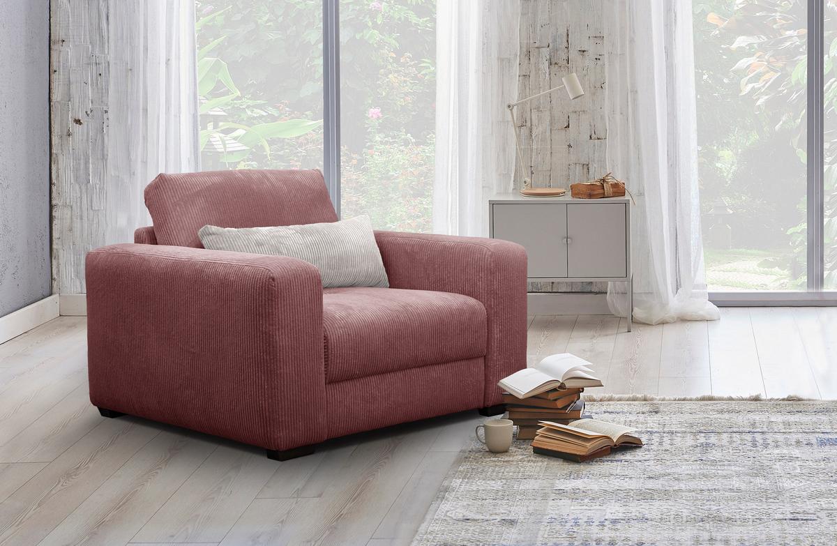 SESSEL OLI in Cordstoff altrosa - Altrosa, Holz/Textil (130/91/108cm) - Wozimo