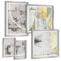 BILDER SET 5er Set - 50x50 cm & 20x30 cm & 40x60 cm Silberner Rahmen - Beige abstrakte Formen Linien - Silberfarben, Kunststoff (40/60cm) - TULUP