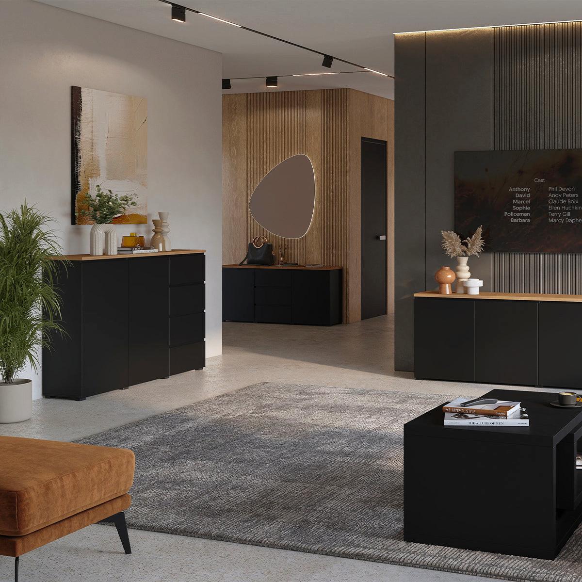 SIDEBOARD Liko Schwarz und Holz - Schwarz, Holzwerkstoff (150/100.4/34.5cm) - Petits-meubles