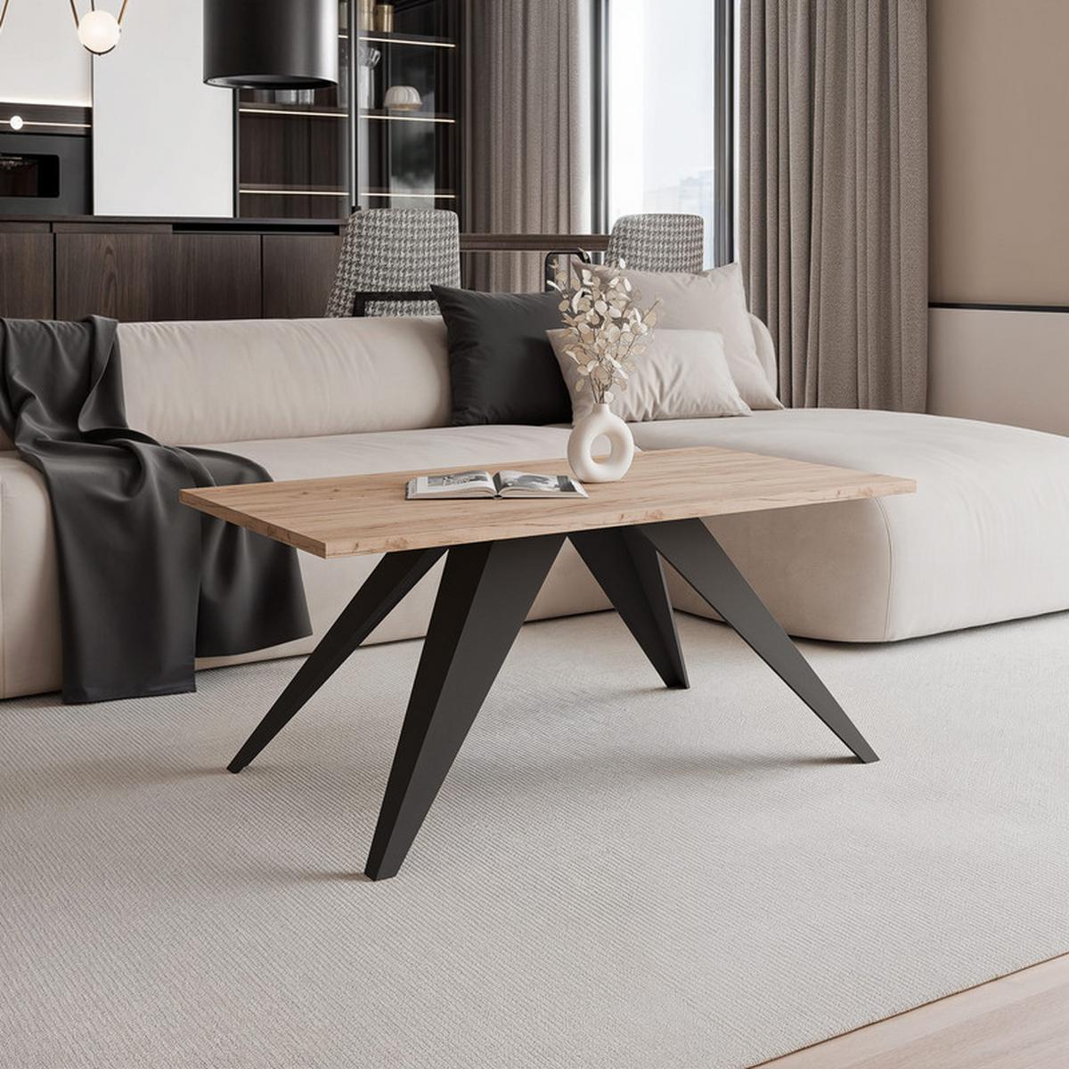 COUCHTISCH AIRA 120/60/48 cm Rechteckig, Schwarz/Craft-Eiche - Eichefarben/Schwarz, Metall (60/120/48cm) - Idohome