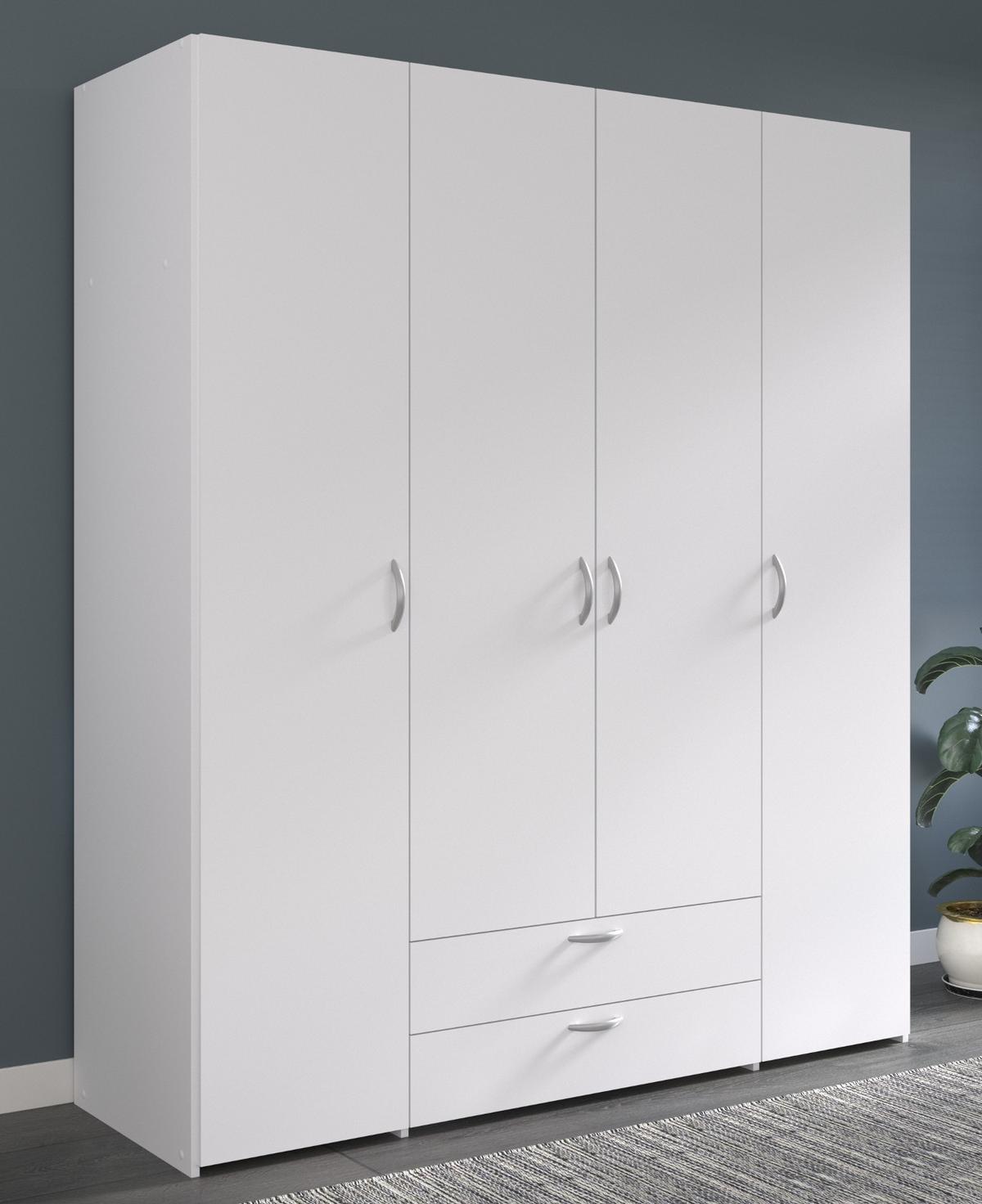KLEIDERSCHRANK weiß 160 cm 4-türig, Drehtürenschrank - Silberfarben/Weiß, Holzwerkstoff/Kunststoff (160/185/51cm) - Furn.Design