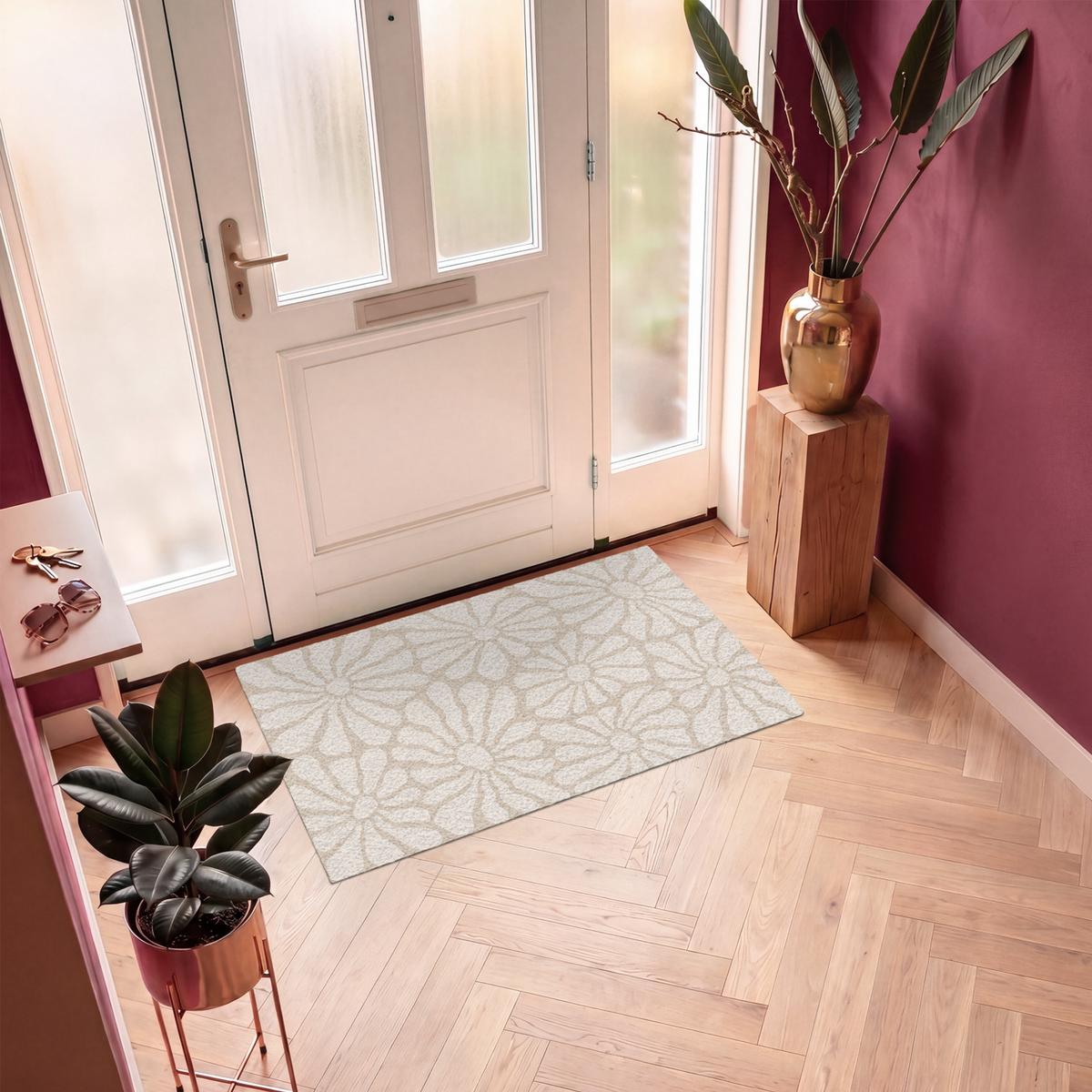 FUSSMATTE Floral - Druck - Beige - Braun - Minimalistisch Schmutzfangmatte 120x80 cm - Sandfarben, Kunststoff (120/0.4cm) - MuchoWow