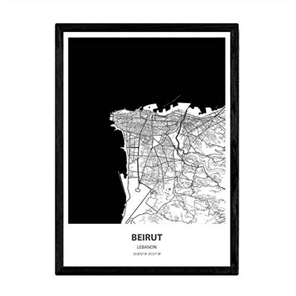 POSTER Karte Von Beirut - Libanon A4 Rahmenlos - Klar, Papier (29.7/5/21cm) - Nacnic