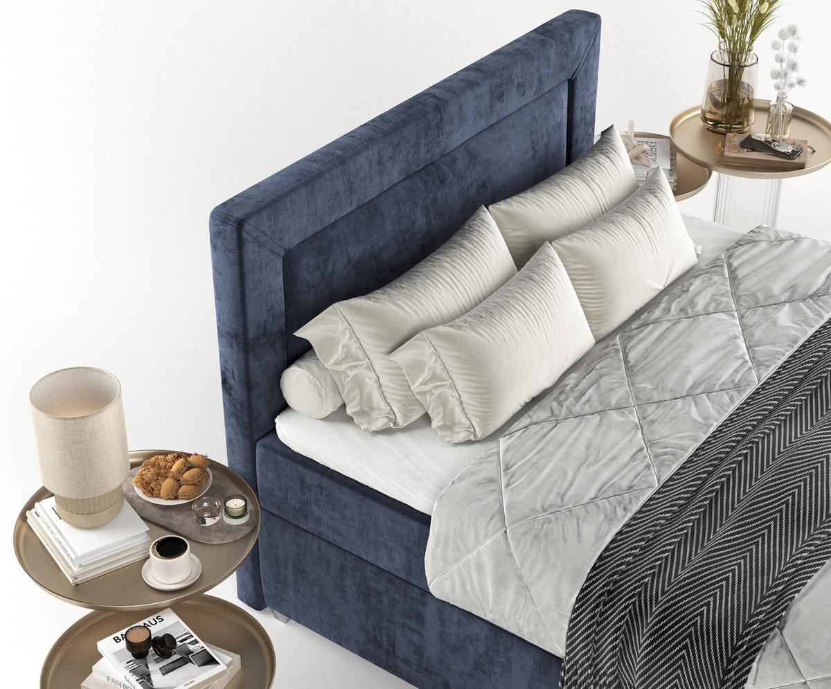 BOXBETT Lontano 140/200 cm Marineblau im Lotta Stoff - Chromfarben/Dunkelblau, Holz/Holzwerkstoff (140/200cm) - AltaBeds