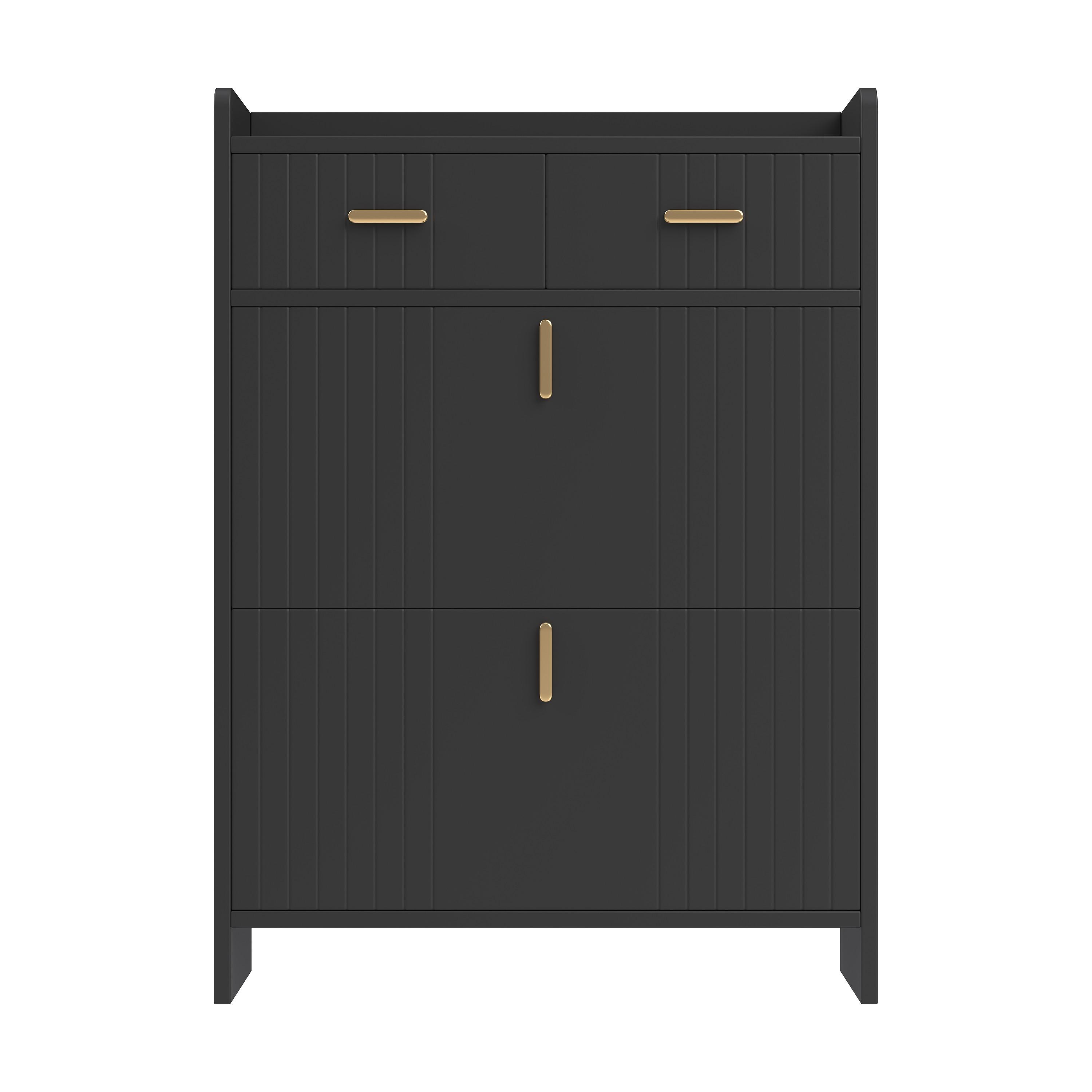 SCHUHSCHRANK Schmal mit 2 Klappfächern & Schubladen Modern - Schwarz, Holzwerkstoff (75/108.5/24cm) - Urban Meuble