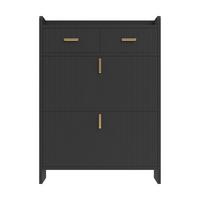 SCHUHSCHRANK Schmal mit 2 Klappfächern & Schubladen Modern - Schwarz, Holzwerkstoff (75/108.5/24cm) - Urban Meuble