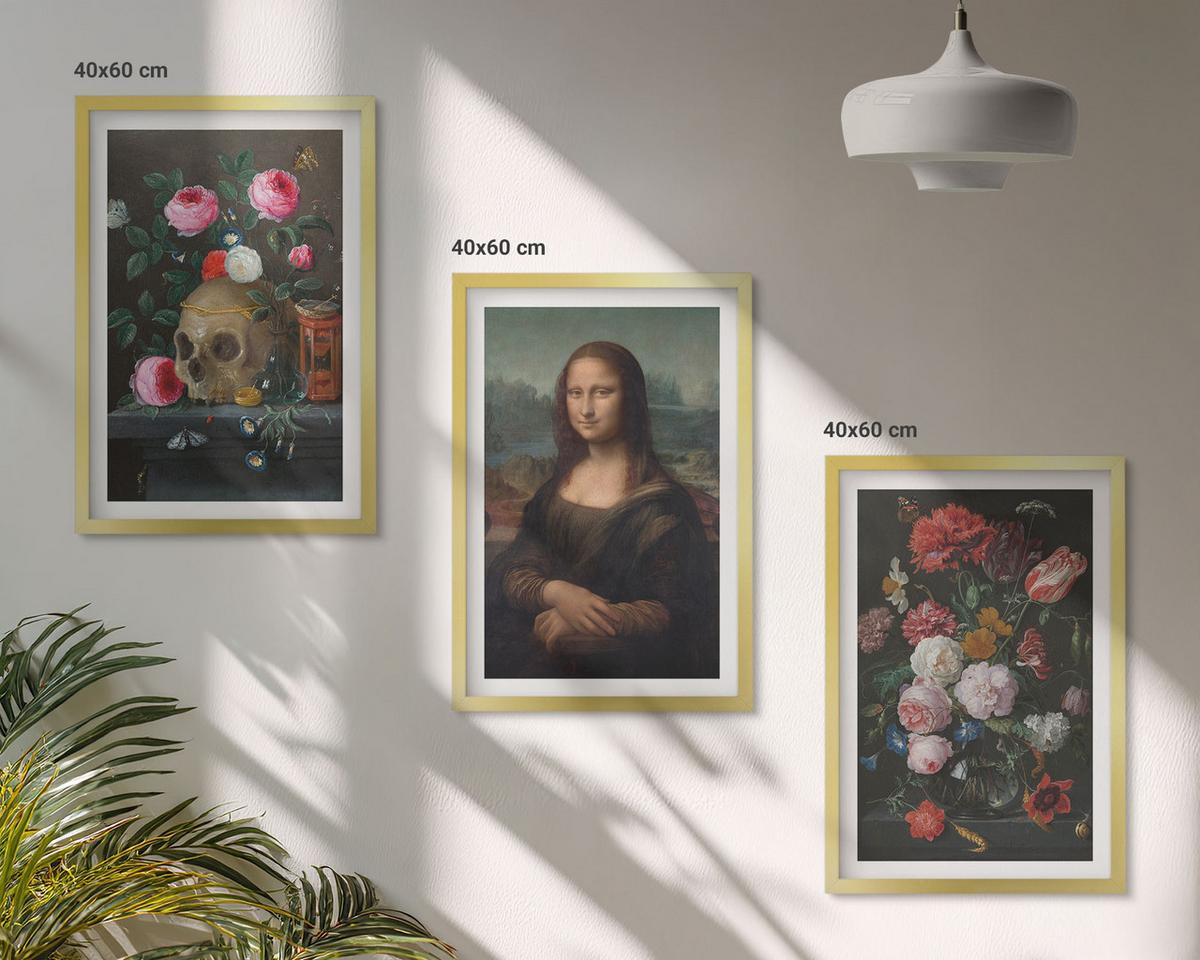 BILDER SET 3er Set - 40x60 cm Goldrahmen - Blumenschädel-Porträt Mona Lisa - Goldfarben, Kunststoff (40/60cm) - TULUP