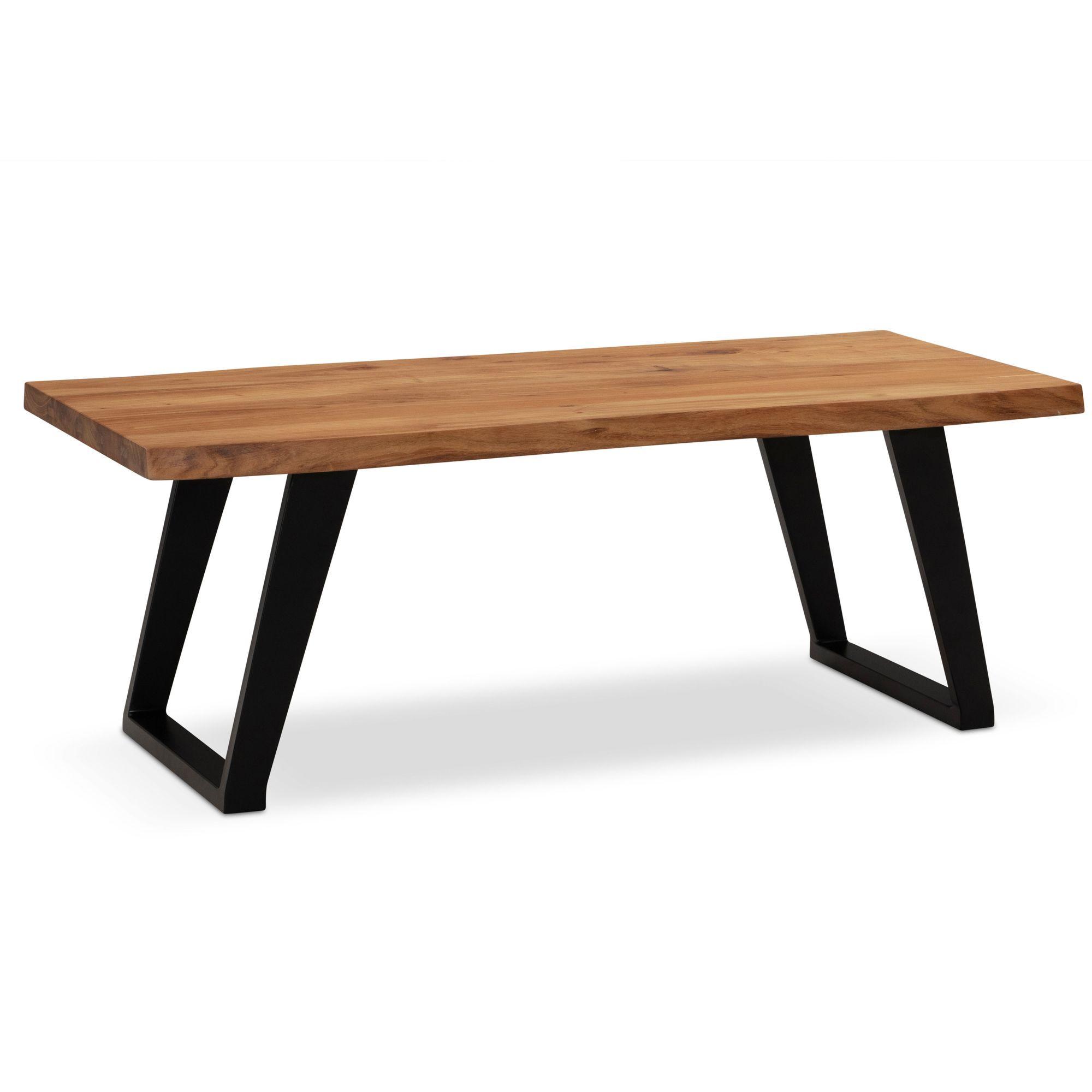 COUCHTISCH Braun Akazie Massivholz Baumkante 120x60x46 cm, Metallbeine U-Form - Schwarz/Akaziefarben, Holz/Metall (60/120/46cm) - KADIMA DESIGN