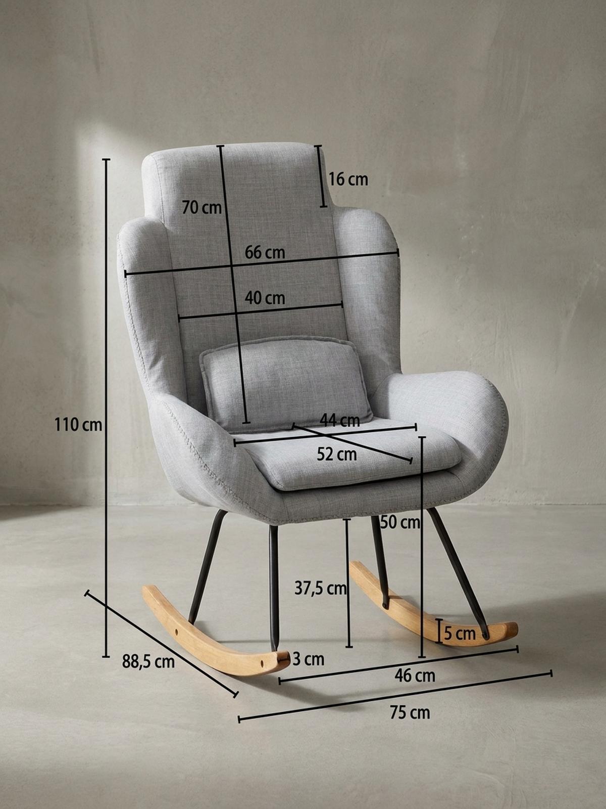 SCHAUKELSTUHL Gummibaumholz Hohe Lehne Abnehmbare Polsterung LAVANT, Anthrazit 75x88x110 cm - Anthrazit/Schwarz, Holz/Textil (75/110/88cm) - KADIMA DESIGN