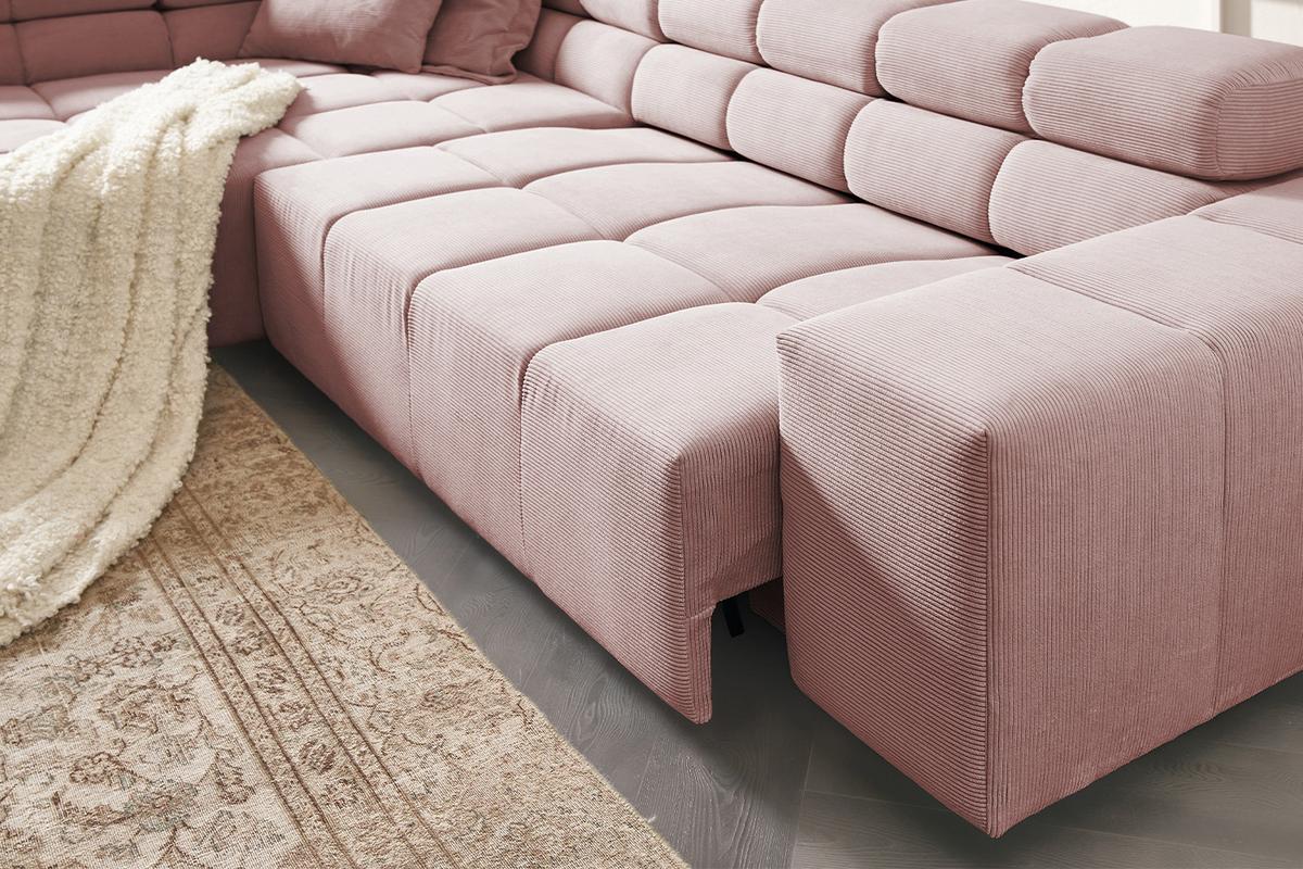 ECKSOFA MIT MOTORISCHEM SITZVORZUG NEVADA Pink Cord Relaxfunktion - Schwarz/Rosa, Kunststoff/Textil (319/215cm) - KAWOLA