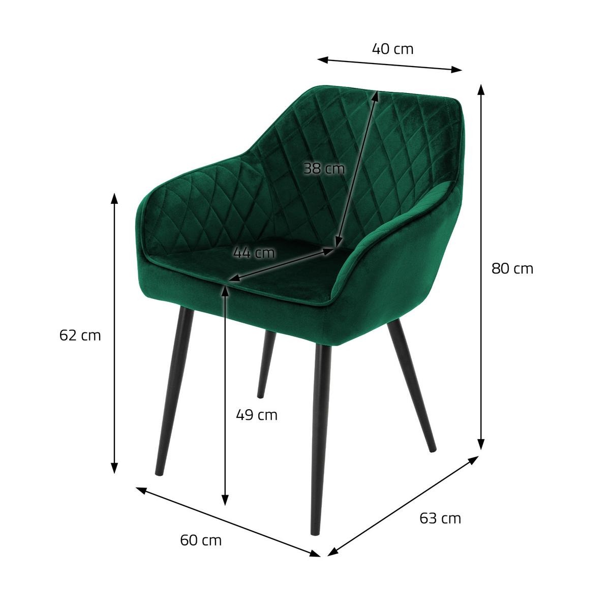 ESSZIMMERSTUHL 4er Set Dunkelgrün Samt - Dunkelgrün/Schwarz, Textil/Metall (60/80/63cm) - ML-DESIGN