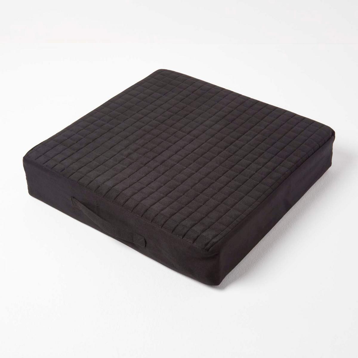 SITZKISSEN-BEZUG schwarz 50/50/10 – Kissenhülle wattiert, Velours - Schwarz, Textil (50/50/10cm) - Homescapes