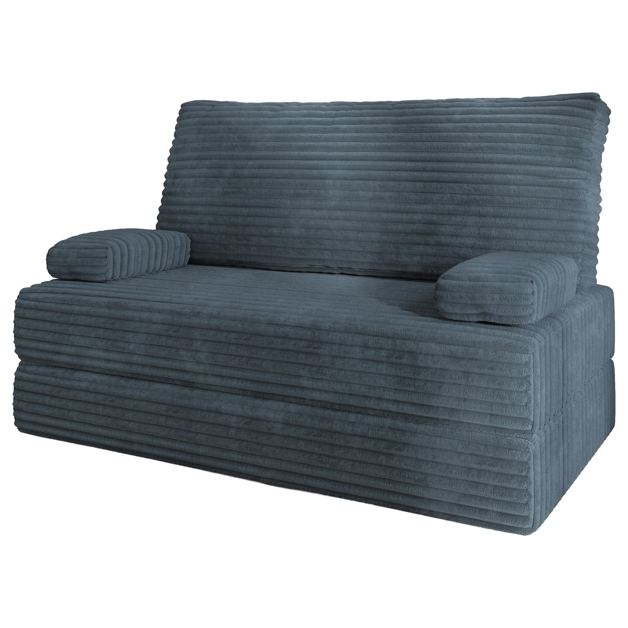 BETTSOFA LADIA aus Schaumstoff Kordstoff Grau Schlaffunktion - Blaugrau, Textil (140/86/60cm) - MASSENO