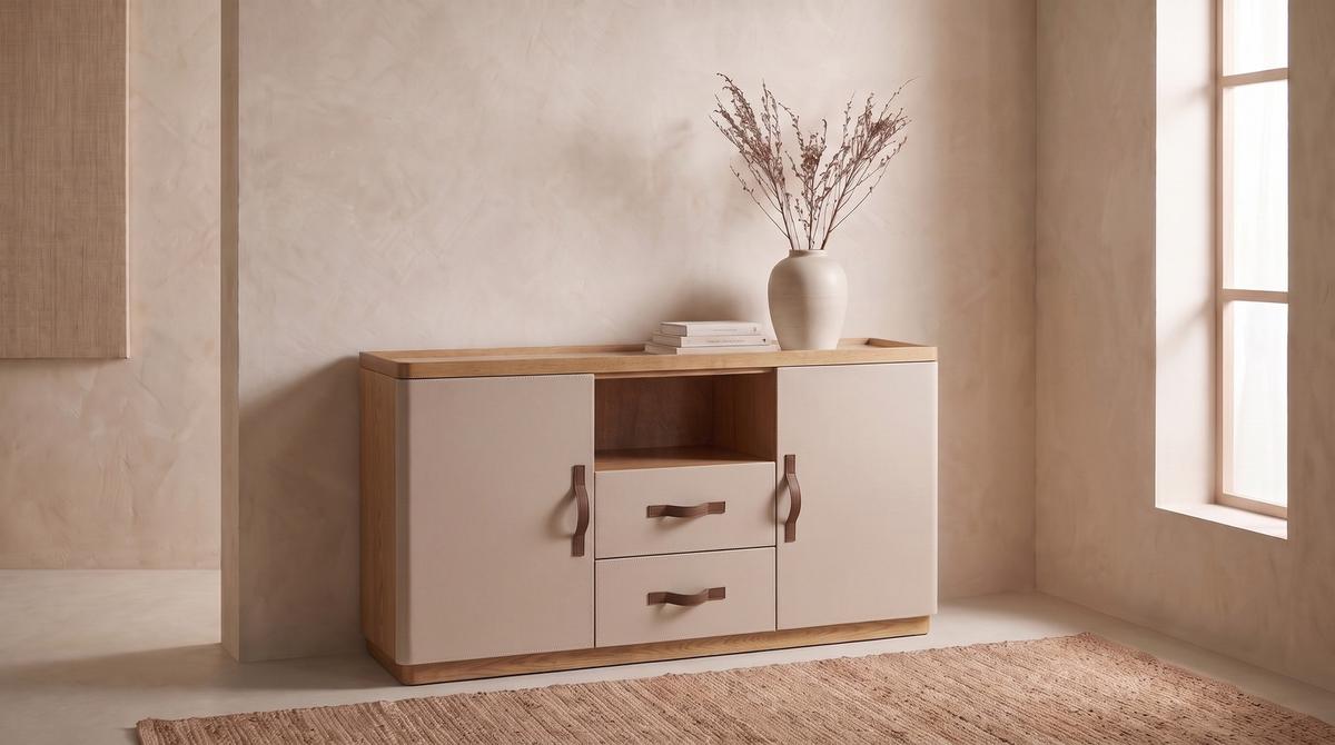 SIDEBOARD FLORIANA Weiß Eiche - Creme, Textil (160/200cm) - KAWOLA