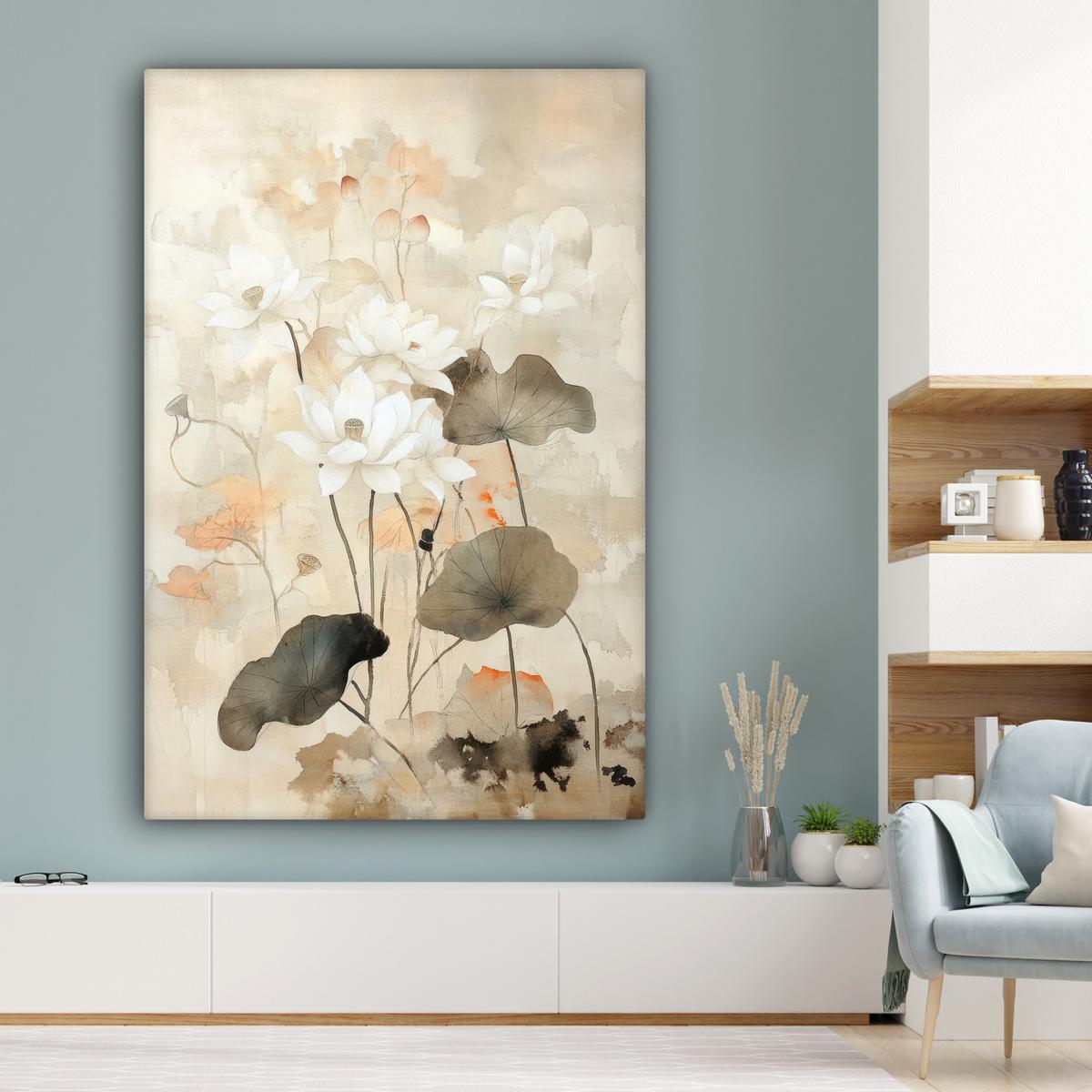 LEINWANDBILD Blumen - Japandi - Wabi sabi Deko Groß 90x140 cm - Sandfarben, Textil (90/140cm) - MuchoWow