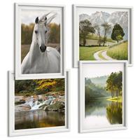 BILDER SET 4er Set - 50x50 cm & 40x60 cm Weißer Rahmen - Natur des Flusses White Horses - Weiß, Kunststoff (50/50cm) - TULUP