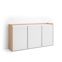 SIDEBOARD, Weiß und Eiche, 156/35/80cm, mit Led - Weiß, Holzwerkstoff (156/80/35cm) - Skraut Home