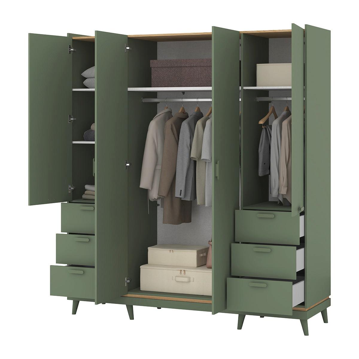 KLEIDERSCHRANK 4 Türen Sandy Grün - Grün, Holzwerkstoff (190/214.5/57.4cm) - Petits-meubles